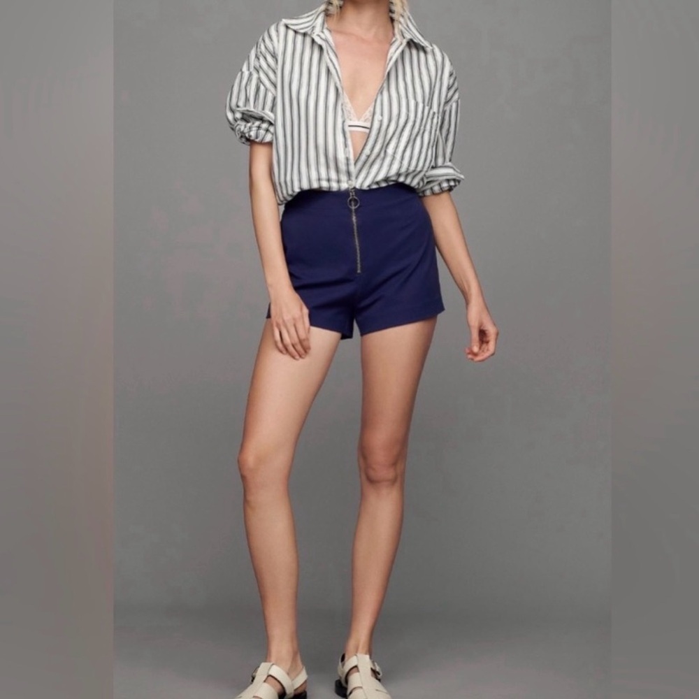 ANTHROPOLOGIE Maeve Zippered Micro Shorts Navy Blue Size 12 Disco Nautical